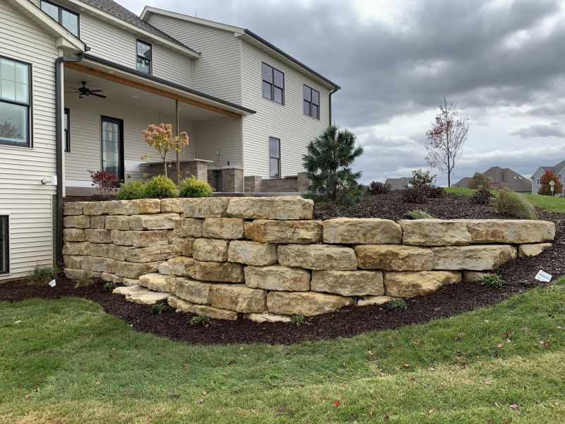 Side view of retaining wall facing the front of the house 